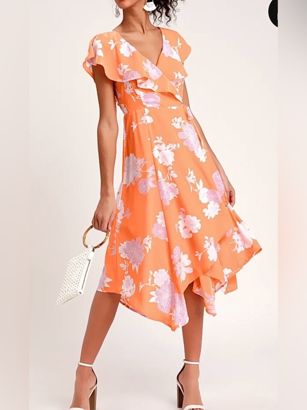 Lulu's Size XL Garden of Joy Floral Ruffled Wrap Dress w/Asymmetrical Hem NWT